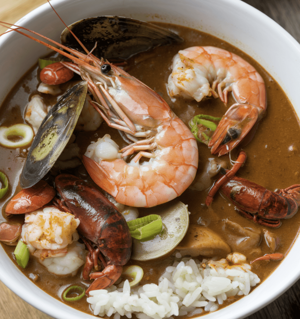 A hearty bowl of seafood gumbo recipe featuring shrimp, crab, okra, and a rich roux-based broth.