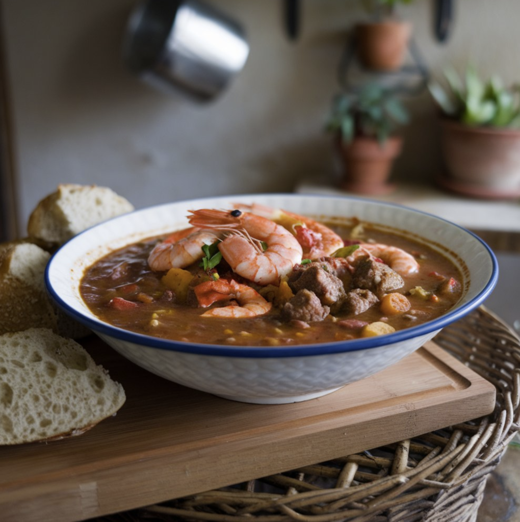 A hearty bowl of seafood gumbo recipe featuring shrimp, crab, okra, and a rich roux-based broth.