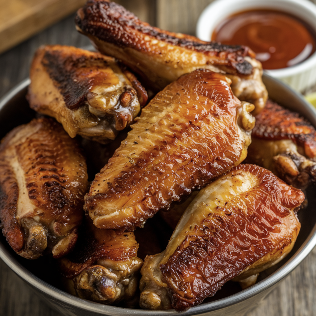 Crispy air fryer chicken wings served with dipping sauces