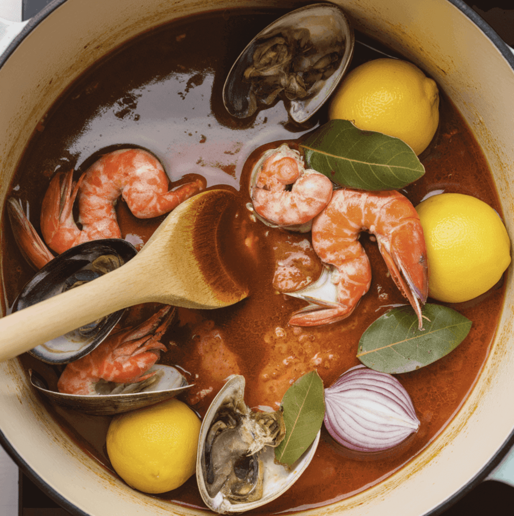 A rich, vibrant seafood boil sauce with butter, garlic, and spices served in a bowl alongside fresh seafood.