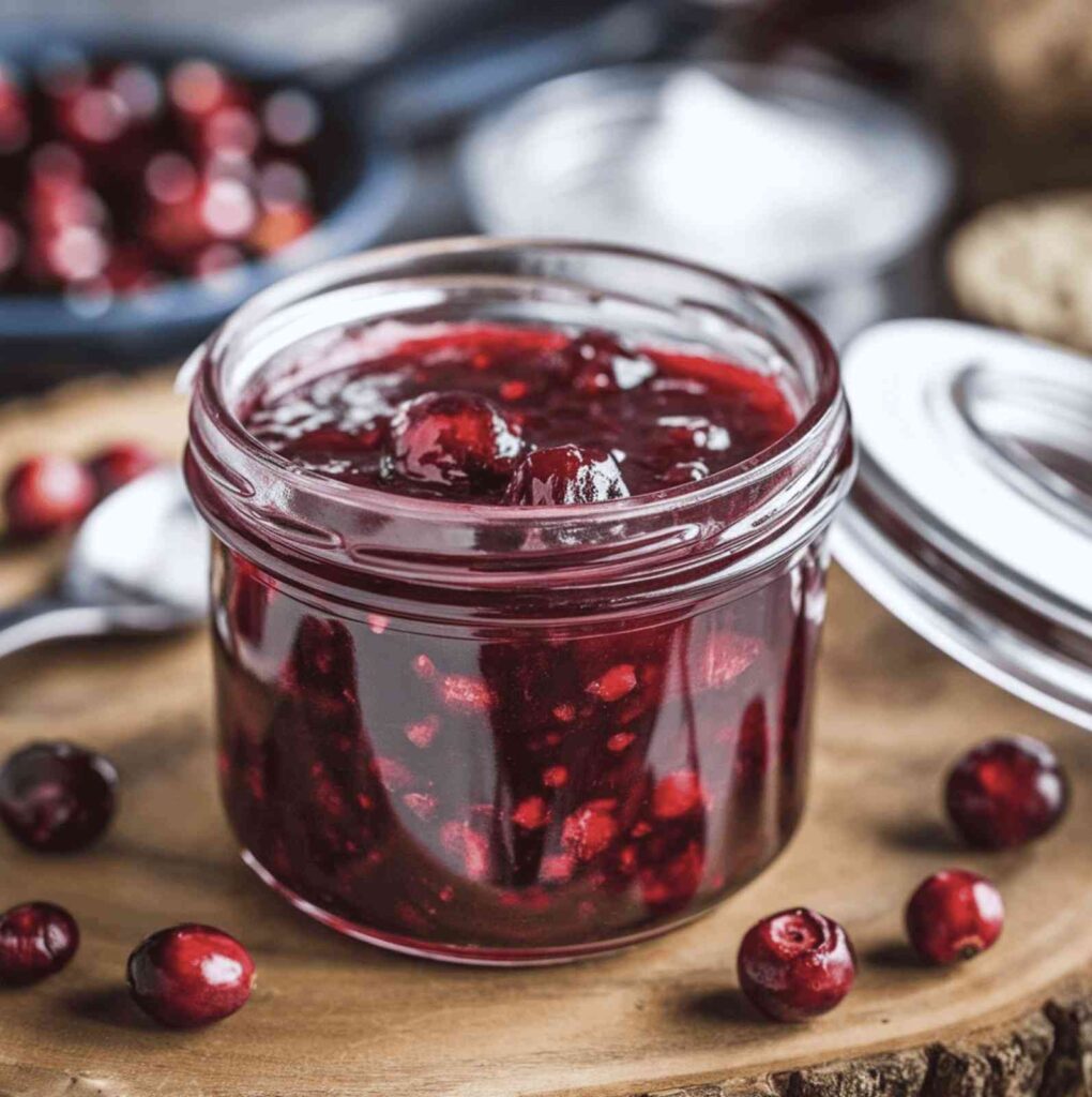 Fresh cranberries boiling in a pot for a sweet homemade cranberry jam recipe.