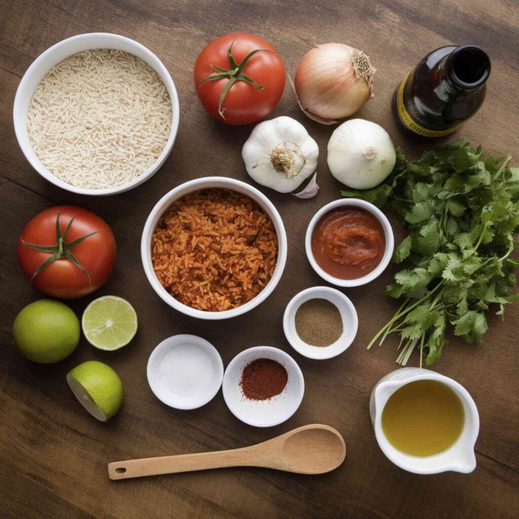 A plate of vibrant Mexican-style rice garnished with fresh cilantro, served alongside grilled vegetables and a lime wedge for a burst of flavor.