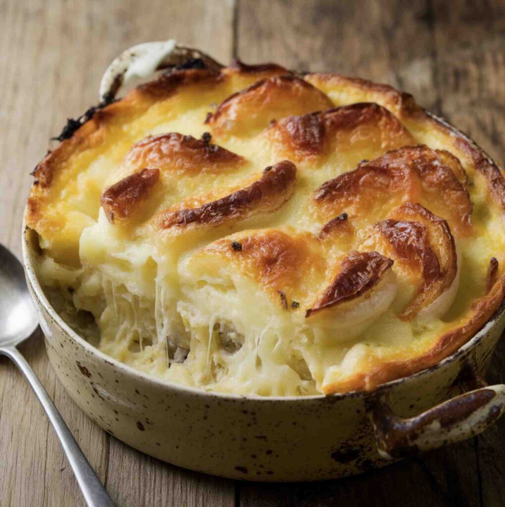 Creamy Potatoes au Gratin Gruyere with golden-brown crust