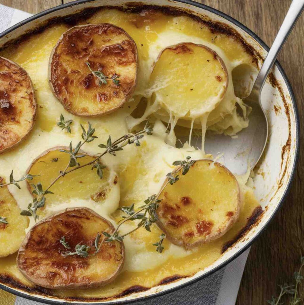 Creamy Potatoes au Gratin Gruyere with golden-brown crust