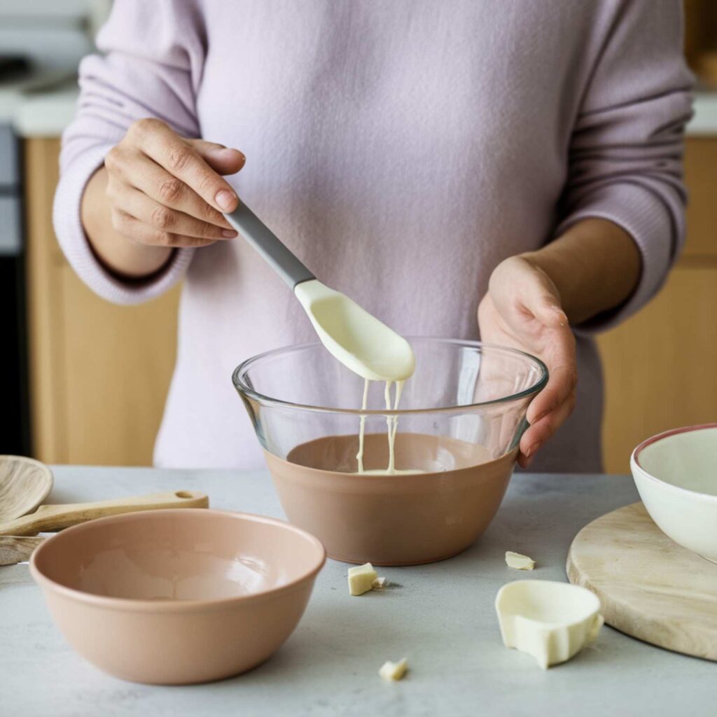 the tools needed to melt white chocolate for cookies.