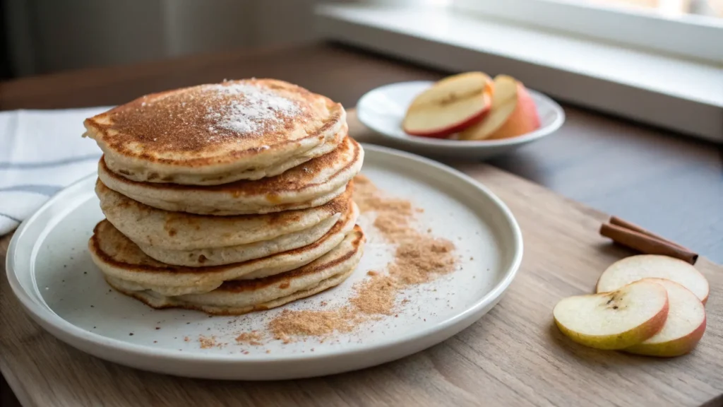 A stack of fluffy spiced apple pancakes