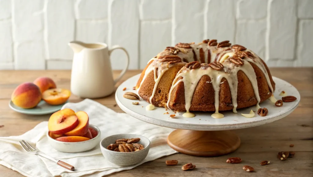 Peach Pecan Bundt Cake with Maple Cream