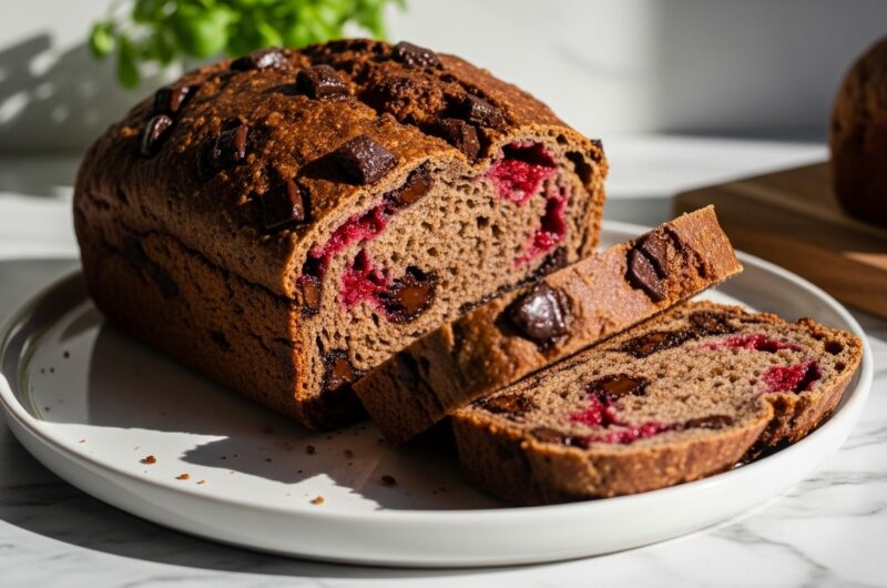 Cozy Chocolate Whole Wheat Bread with Spelt & Raspberry Swirl