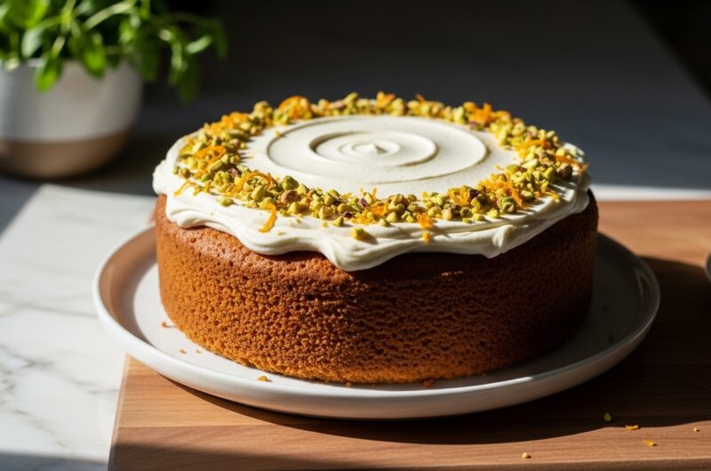 My Favorite Pistachio Honey Cake with Orange Blossom Frosting