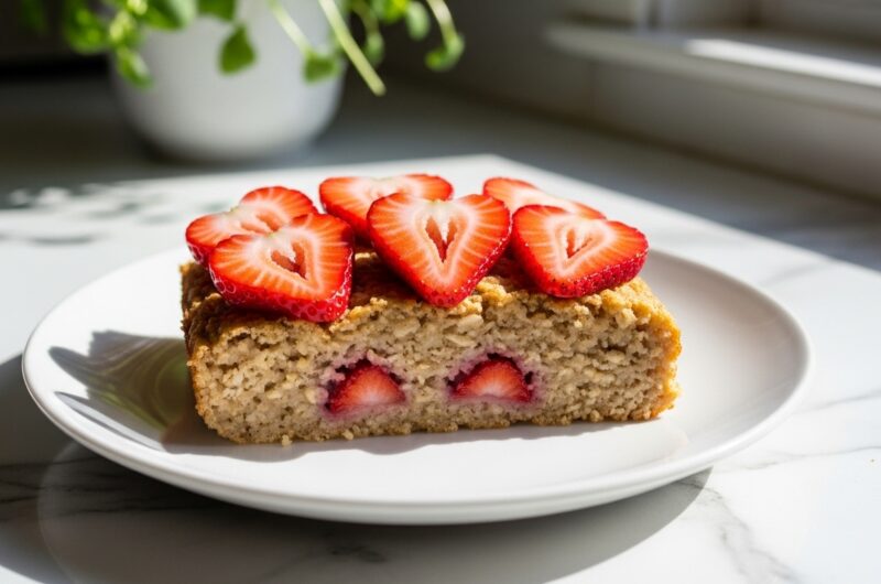 Cozy Valentine's Day Baked Oatmeal with Strawberry Hearts