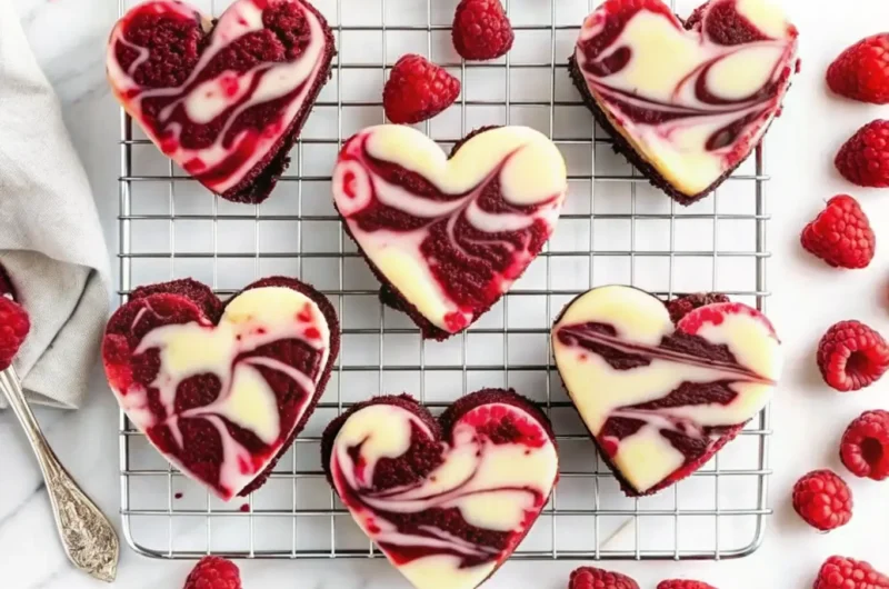 Irresistible Heart Shaped Raspberry Brownies with Raspberry Swirl & Cheesecake