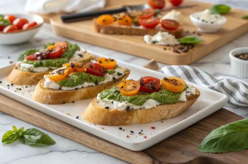 Romantic Tomato Crostini with Pesto & Ricotta