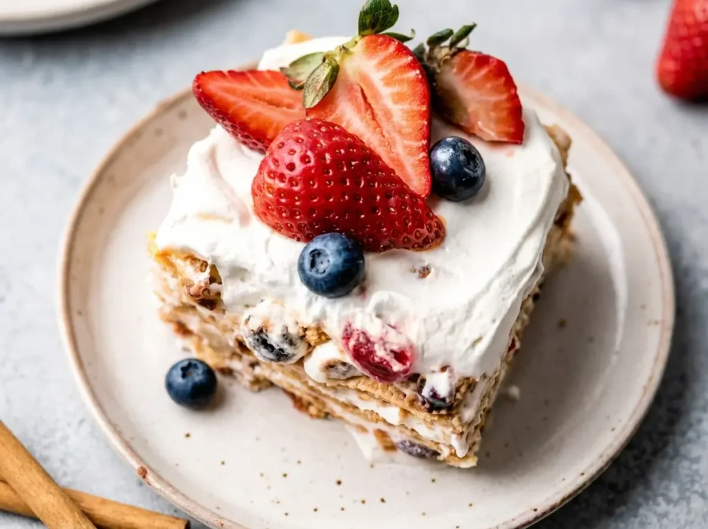 A hero shot of several golden-brown Berry Vanilla Cashew Snack Bars cut into perfect squares, arranged invitingly on a wooden cutting board. Visible oats, chunky cashews, and dark red dried cranberries are prominent. Natural morning light from an east window casts soft, warm shadows. The setting is a clean marble countertop, with a minimalist white ceramic bowl subtly in the background, showcasing a few loose cashews. (4:3 ratio)