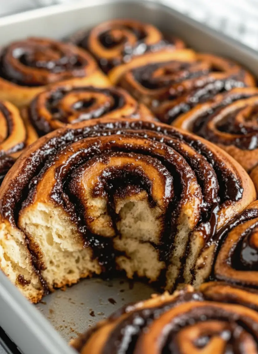 A layout of ingredients on a wooden cutting board including a bowl of flour, a jar of cocoa powder, a stick of butter, and a small bowl of brown sugar. The scene is lit by natural light with a white ceramic bowl in the background and fresh herbs blurred in the distance, capturing the prep phase.