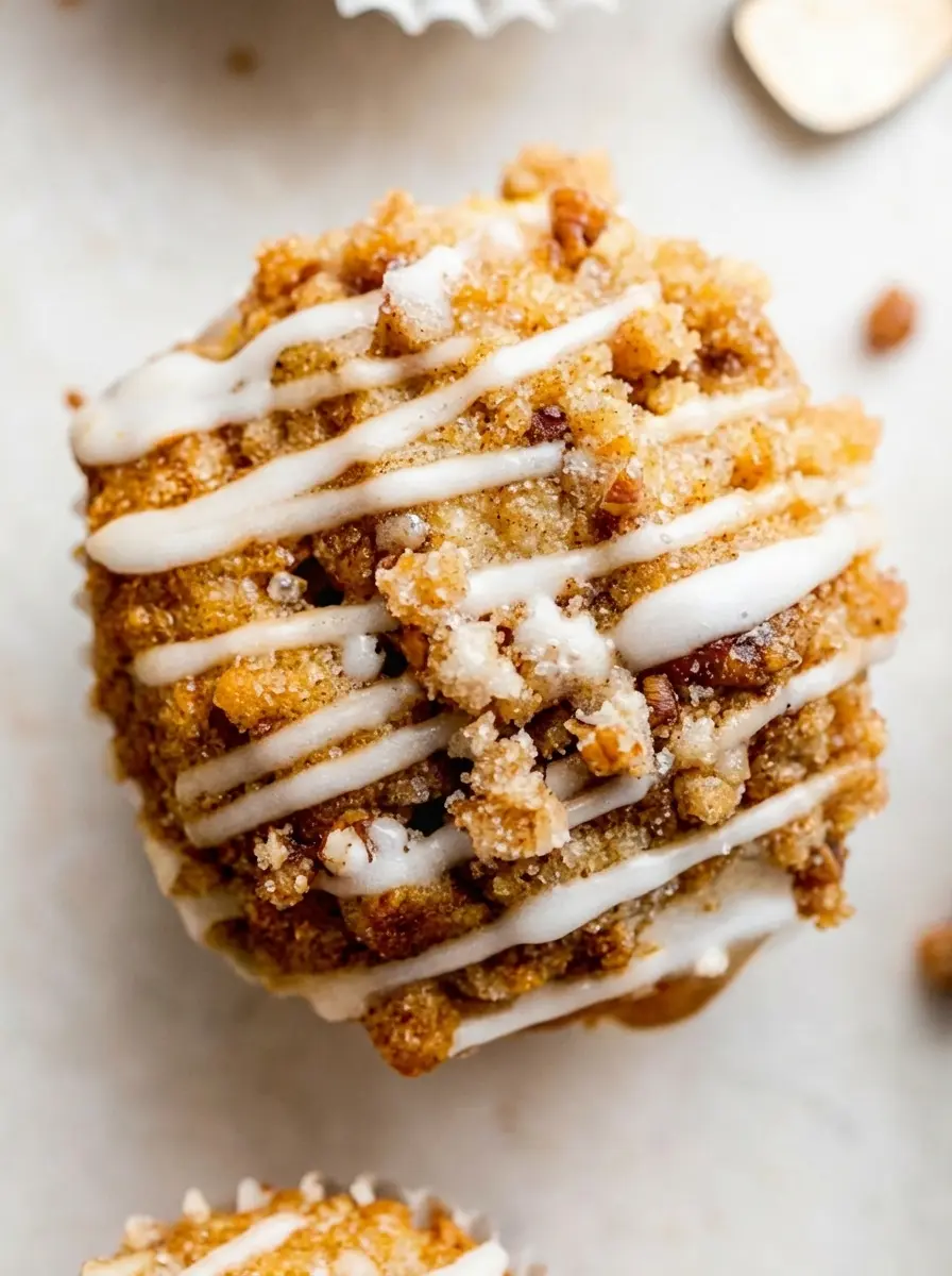 Close-up of ingredients for Crumb Cake Muffins laid out on a wooden cutting board on a marble countertop: flour, sugars, cold butter pieces, cinnamon, eggs, milk, vanilla. All in minimalist white ceramic bowls with fresh herbs visible in the soft-focused background, under natural morning light. No hands or people. (3:4 ratio)