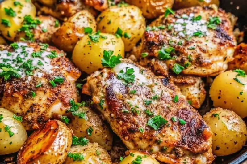 Garlic Parmesan Chicken Thighs and Potatoes - One Pan Magic