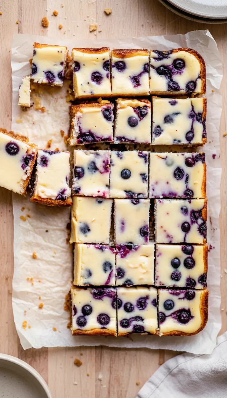 3:4 aspect ratio. Serving focus. A close-up macro shot of a single Lemon Blueberry Cheesecake Bar on a minimalist white plate. A fork has just cut off a piece, revealing the dense, creamy texture of the filling and the crumbly, thick graham cracker crust. A fresh blueberry and a twist of lemon peel garnish the plate. Soft, warm lighting highlights the texture.