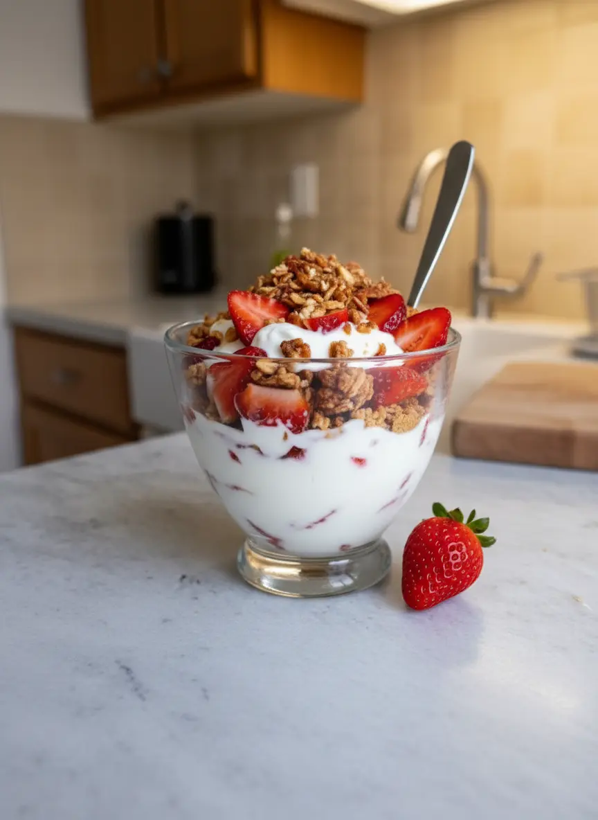 3:4 aspect ratio. Process shot. A baking sheet lined with parchment paper, fresh out of the oven, holding the golden-brown toasted pretzel and pecan mixture. The sugar has caramelized slightly. The baking sheet rests on a marble counter with a linen towel nearby. Warm tones.