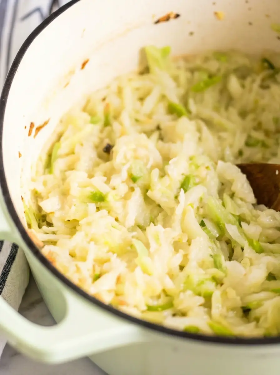 Ingredients for Irish Potatoes And Cabbage: peeled and quartered Russet potatoes, a mound of finely shredded green cabbage, a stick of unsalted butter, a small pitcher of milk and cream, and fresh parsley on a wooden cutting board, on a marble countertop under natural morning light. Soft shadows, warm tones, clean and tidy presentation, 3:4 ratio.