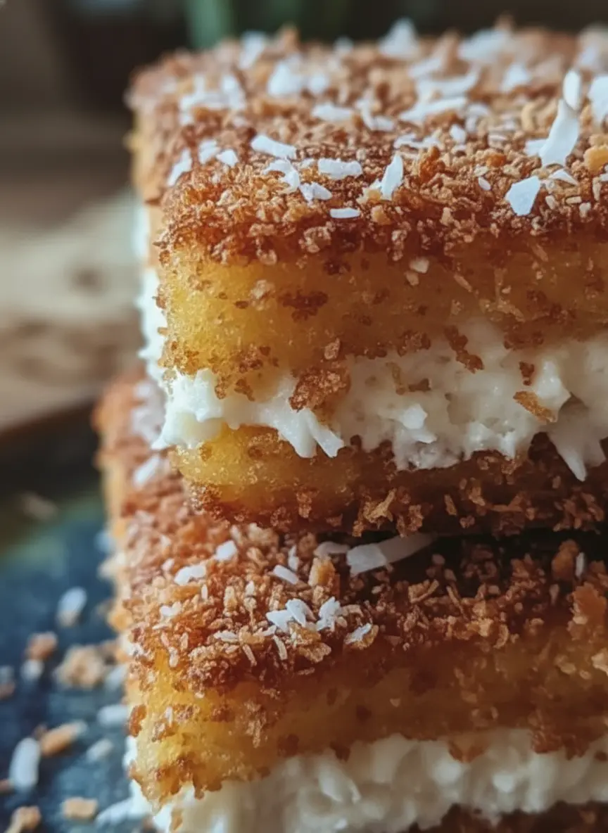 A 3:4 ratio shot of the ingredients for Coconut Crusted Stuffed French Toast laid out on a marble countertop: slices of brioche bread, a bowl of softened cream cheese, a small bowl of shredded coconut, eggs, and milk. A wooden cutting board is visible to the side. Natural morning light creates soft shadows and warm tones, maintaining a clean and tidy presentation. Fresh herbs are subtly visible in the background. No hands or people.