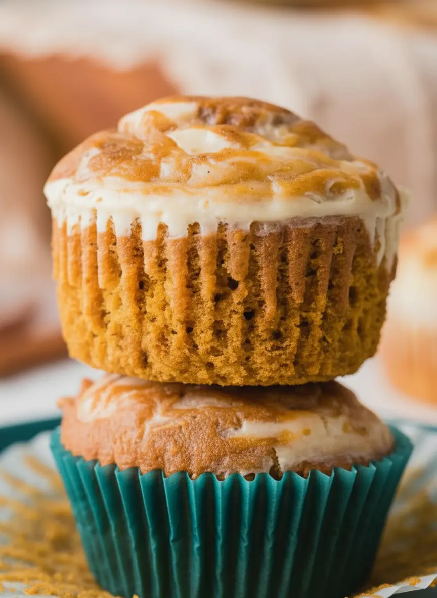 A 3:4 close-up shot of the raw ingredients for Pumpkin Cream Cheese Muffins laid out on a clean white marble countertop. Flour, spices in small ceramic bowls, pumpkin puree, eggs, and cream cheese are meticulously arranged. Natural morning light creates gentle highlights. A wooden cutting board is subtly visible in the background, adding a warm tone.