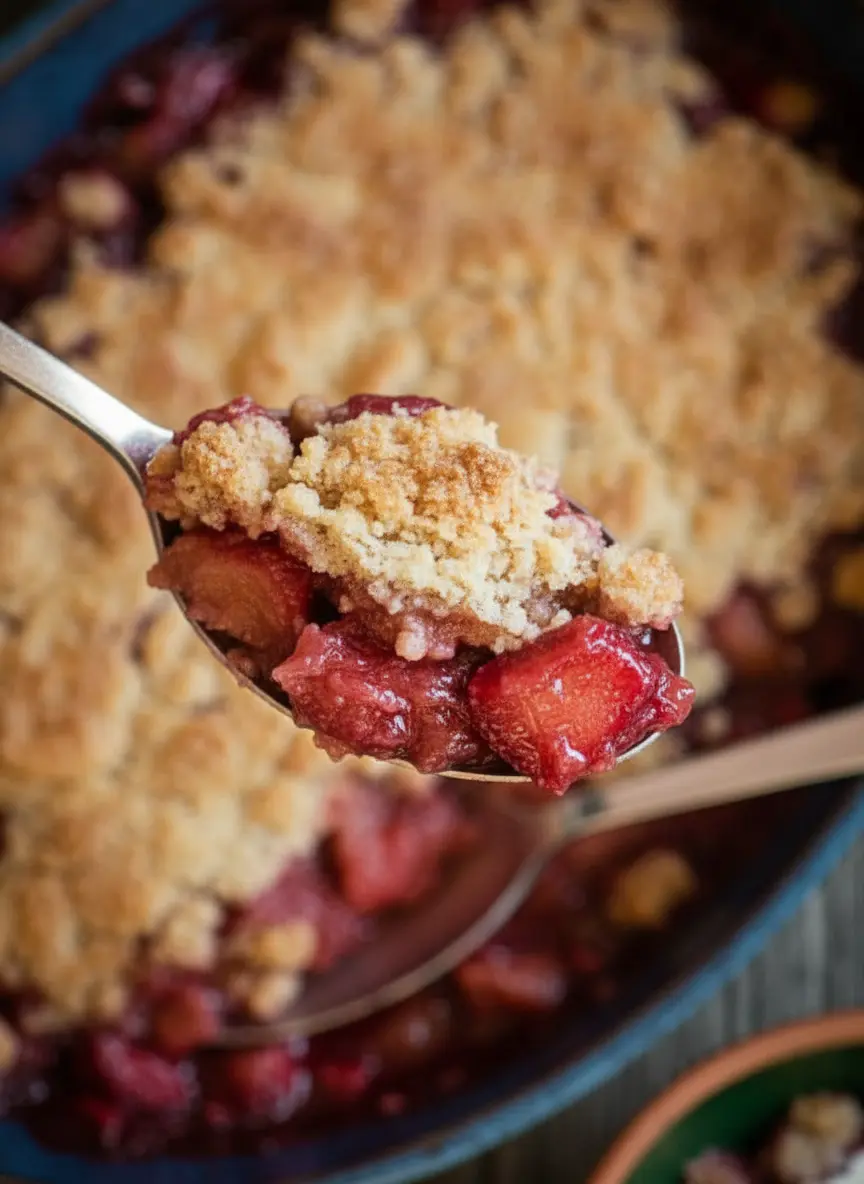 An arrangement of fresh, vibrant red strawberries and green-pink rhubarb stalks on a wooden cutting board on a marble countertop. Alongside are minimalist white ceramic bowls holding sugar, flour, and cubed cold butter, all bathed in natural morning light from an east window. Soft shadows, warm tones, clean and tidy presentation, with fresh green herbs subtly in the background. (3:4 aspect ratio)