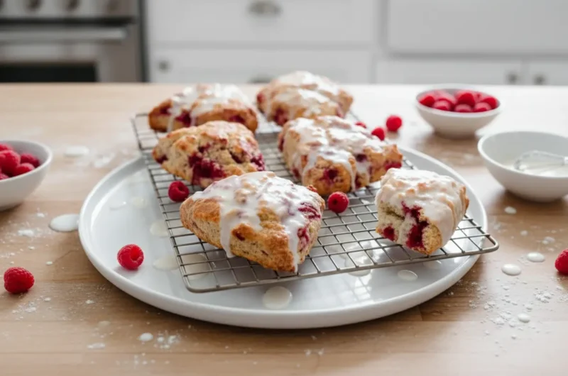 My Favorite Flaky Raspberry Lemon Scones with Zesty Glaze