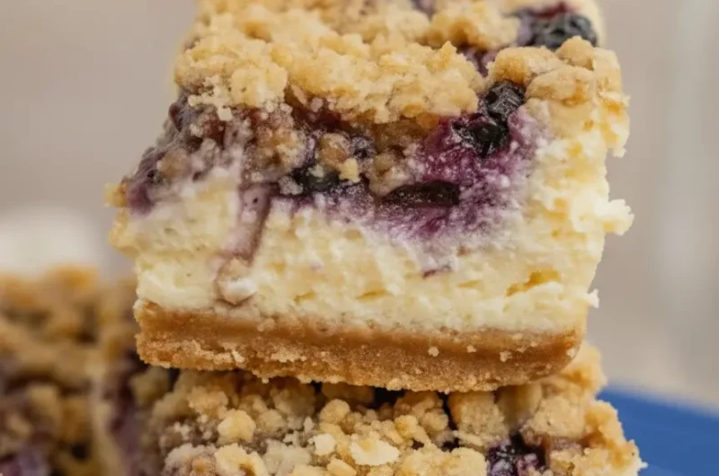 Easy Blueberry Crumble Cheesecake Bars - Taste Charm