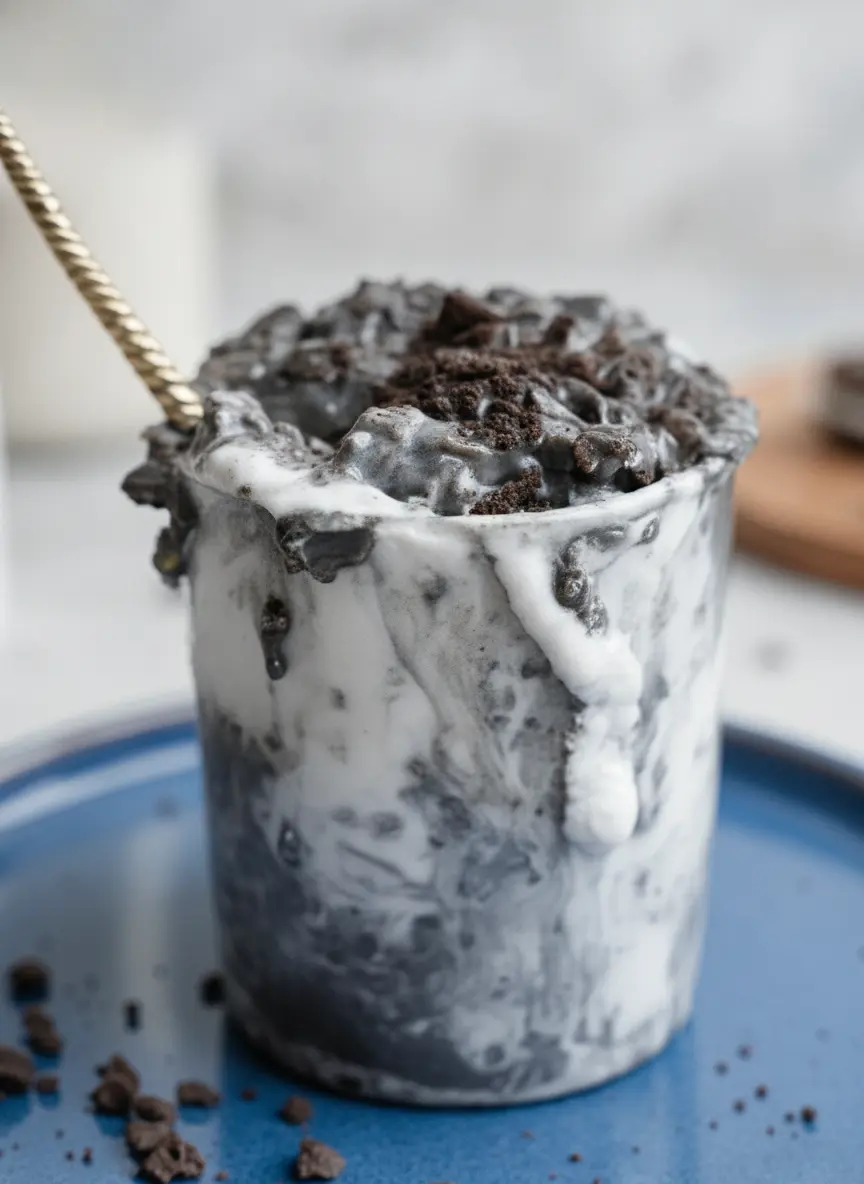 Prep focus: A collection of white ceramic bowls on a marble countertop containing rolled oats, a small heap of dark cacao powder, and a bowl of thick white Greek yogurt. A wooden cutting board sits nearby with a few scattered cacao nibs. Soft, airy kitchen lighting.
