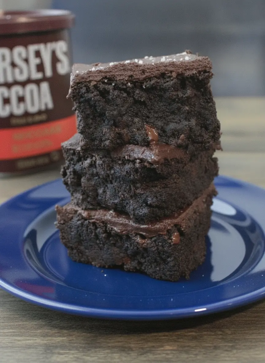 A rectangular baking pan lined with parchment paper, filled with thick, glossy, dark chocolate batter. The batter is spread evenly with a small wooden spatula resting nearby. The pan is sitting on a marble counter next to the iconic wooden cutting board. Clean, minimalist kitchen aesthetic. No people, no hands.
