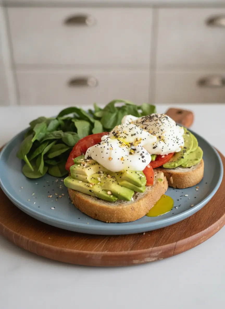 A 3:4 process shot showing the Microwave Poached Egg just after being removed from the microwave. The egg is resting in a white ceramic mug, still submerged in water with a few bubbles. A slotted spoon is poised nearby on a wooden accent. Soft shadows and clean, tidy presentation with fresh herbs blurred in the distance.