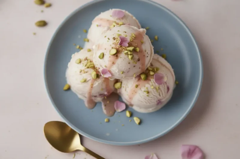 Rose Pistachio Cheesecake Ice Cream – Floral, Creamy & Irresistible!