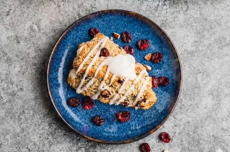 Fluffy Classic Pastry Scones with Cranberries and Sweet Glaze